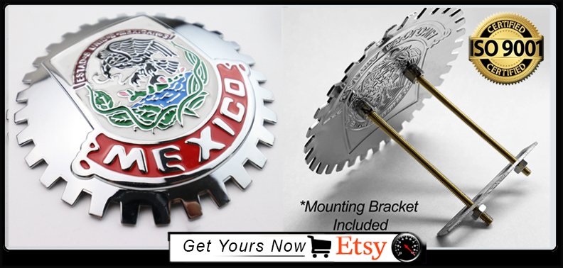 Chrome Mexico Eagle Flag Grill Badge Medallion