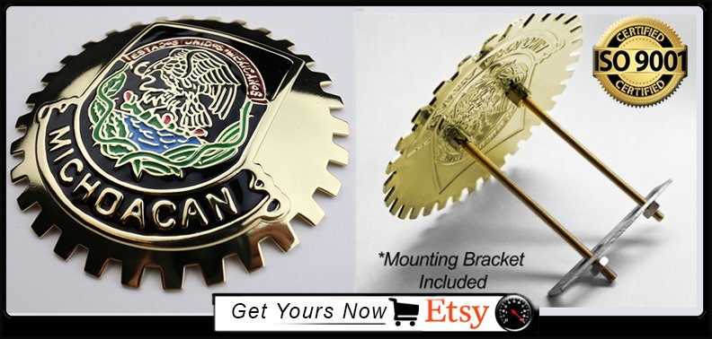 Chrome Mexico Eagle Flag Grill Badge Medallion
